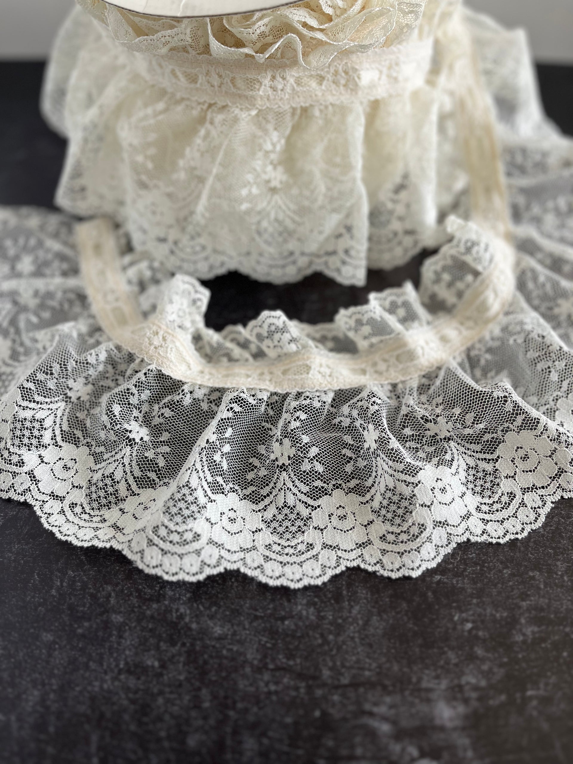 Gathered lace trim discount by the yard